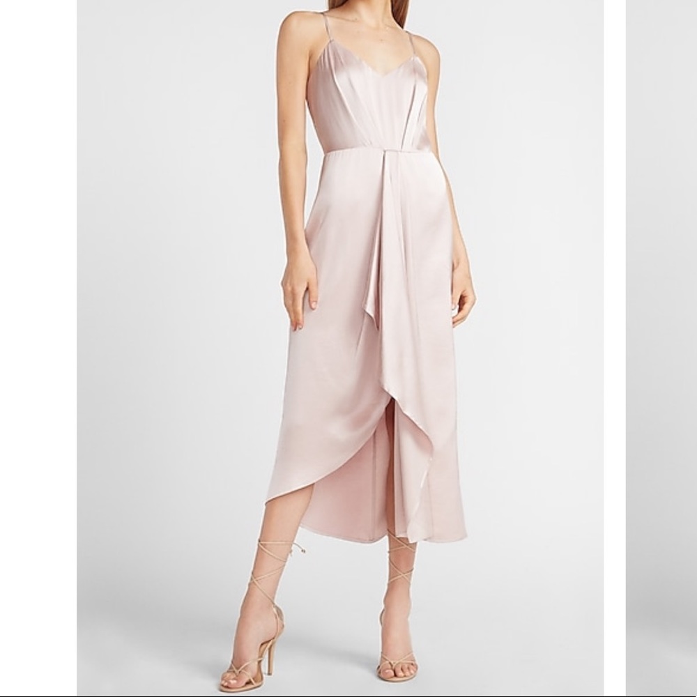 NWT! Express SATIN ASYMMETRICAL MIDI DRESS - 0